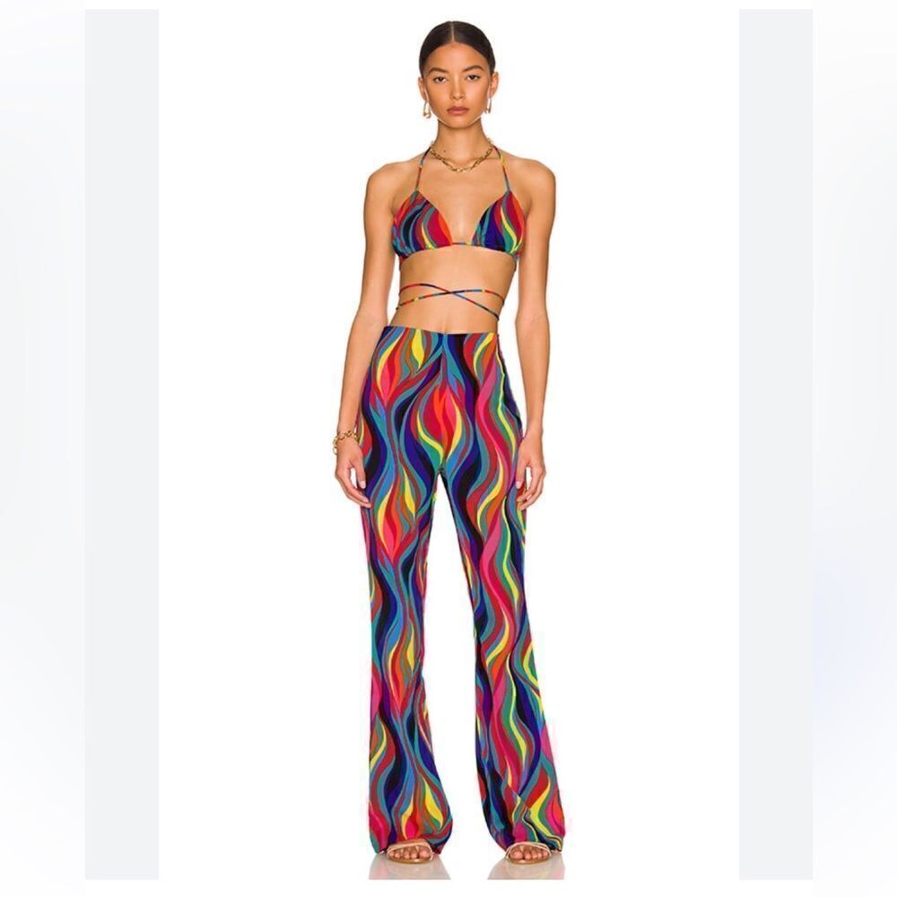 Superdown Tamara Bra Pant Set psychedelic flare two piece bra set Revolve